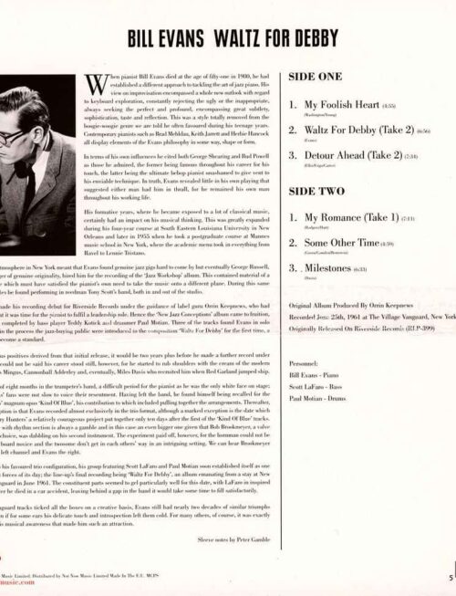 BILL EVANS - Waltz For Debby Vinyl Record