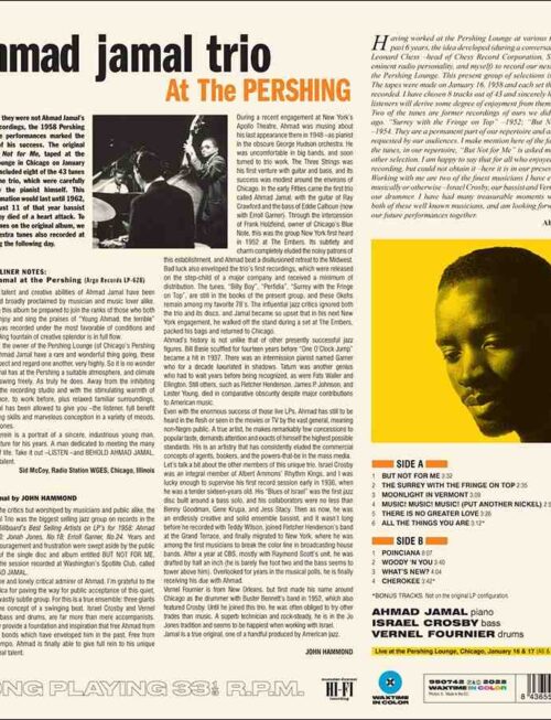 AHMAD JAMAL TRIO - Live At The Pershing Lounge 1958 - But Not For Me (+2 Bonus Tracks) (Limited Blue Vinyl) Vinyl Record