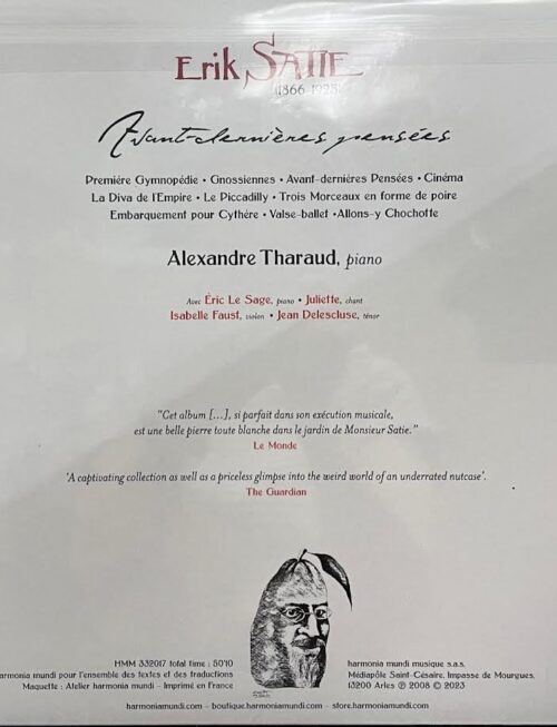 ALEXANDRE THARAUD - SATIE: AVANT-DERNIERES PENSEES Vinyl Record