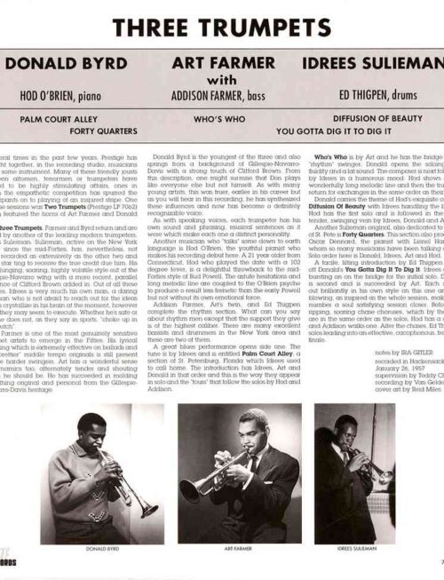 ART FARMER / DONALD BYRD / IDREES SULIEMAN - Three Trumpets Vinyl Record