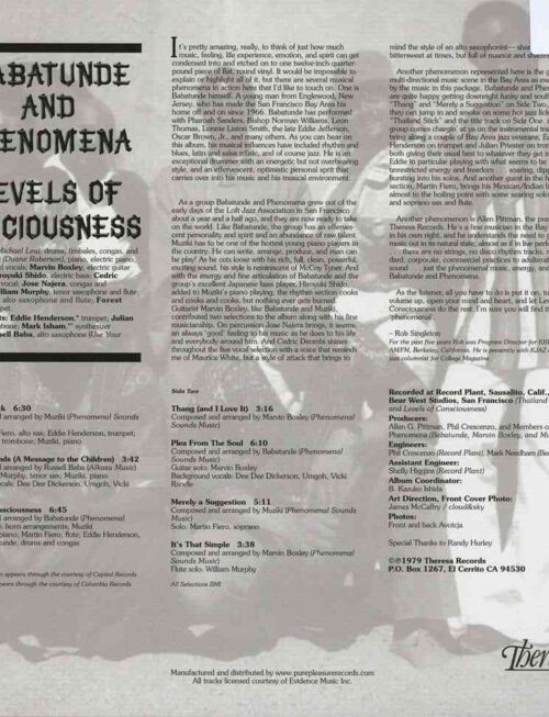 BABATUNDE & PHENOMENA - LEVELS OF CONSCIOUSNESS Vinyl Record